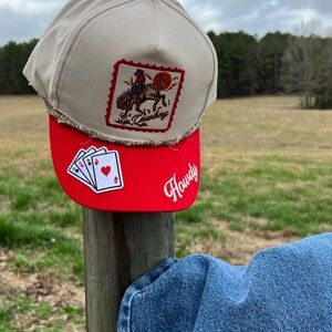 Howdy Red and Tan Cowboy Trucker Hat